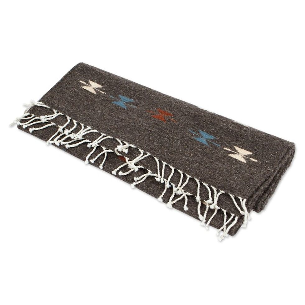 Geometric-Patterned Grey Zapotec Wool Runner 2x6 'Little Grey Jewels'