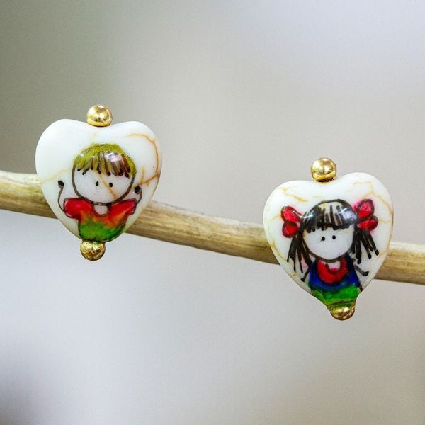 Alternate image for Hand-Painted Heart-Shaped Howlite Stud Earrings from Mexico Little Mates