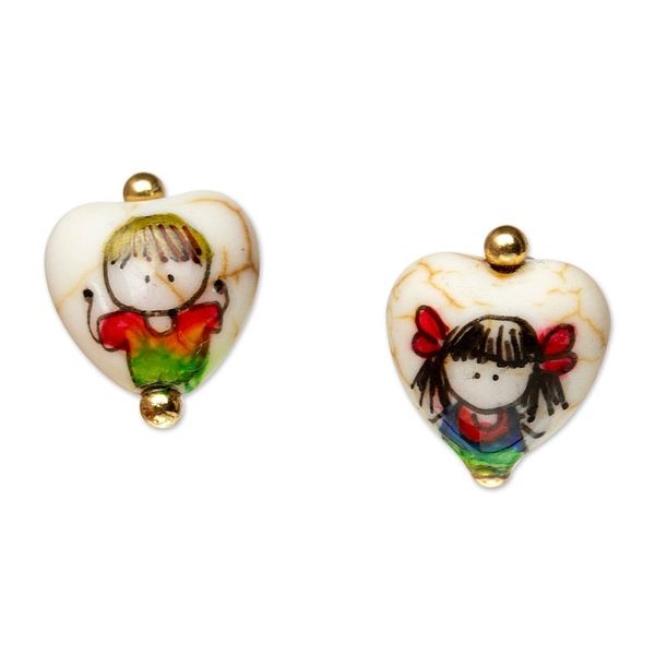 Alternate image for Hand-Painted Heart-Shaped Howlite Stud Earrings from Mexico Little Mates