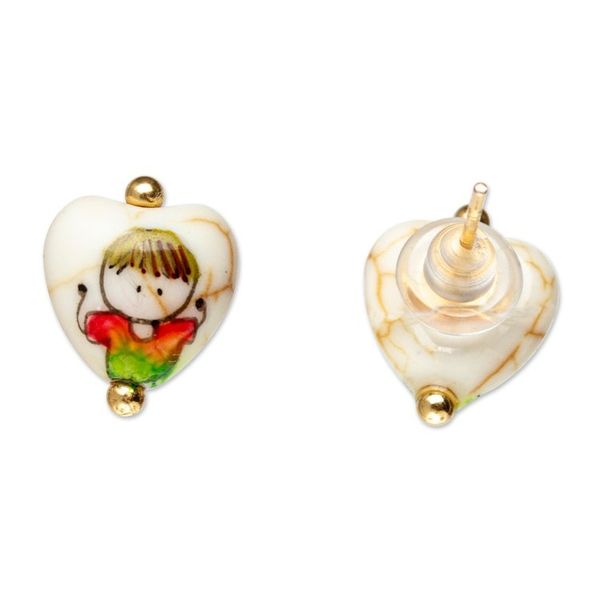 Alternate image for Hand-Painted Heart-Shaped Howlite Stud Earrings from Mexico Little Mates