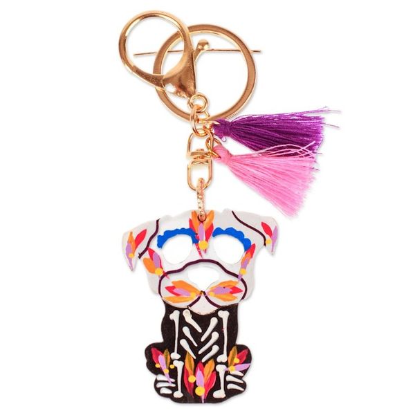 Alternate image for Wood Day of the Dead Skeleton Dog Keychain and Bag Charm Petite Day of the Dead Dog