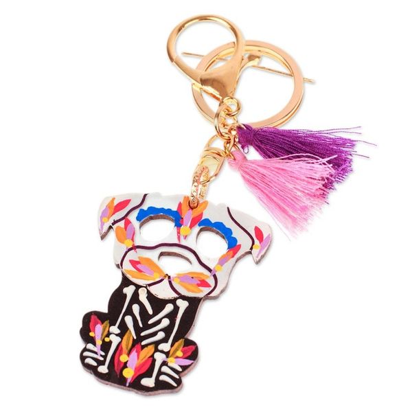 Alternate image for Wood Day of the Dead Skeleton Dog Keychain and Bag Charm Petite Day of the Dead Dog