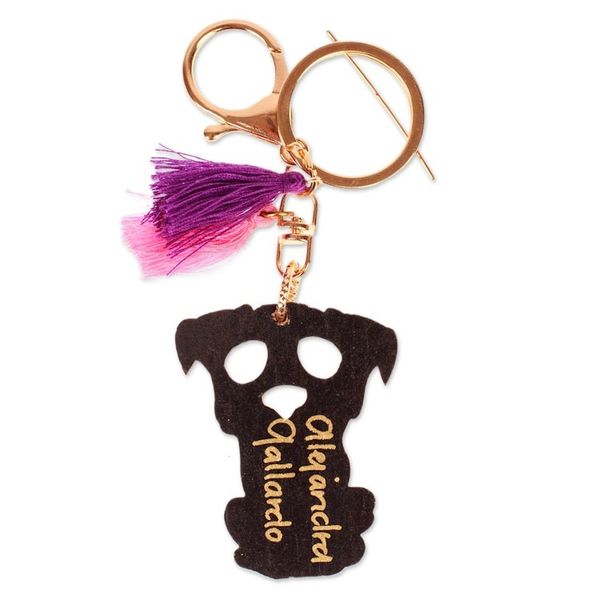 Alternate image for Wood Day of the Dead Skeleton Dog Keychain and Bag Charm Petite Day of the Dead Dog