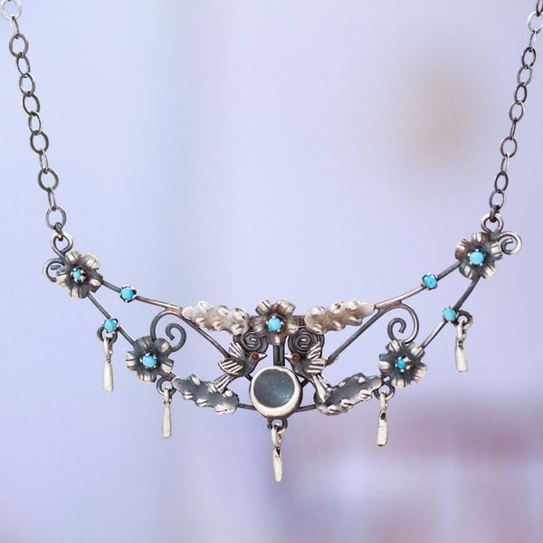 Alternate image for Floral Sterling Silver Pendant Necklace with Glass Beads Peace Realm