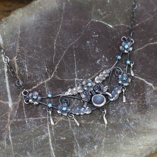 Alternate image for Floral Sterling Silver Pendant Necklace with Glass Beads Peace Realm