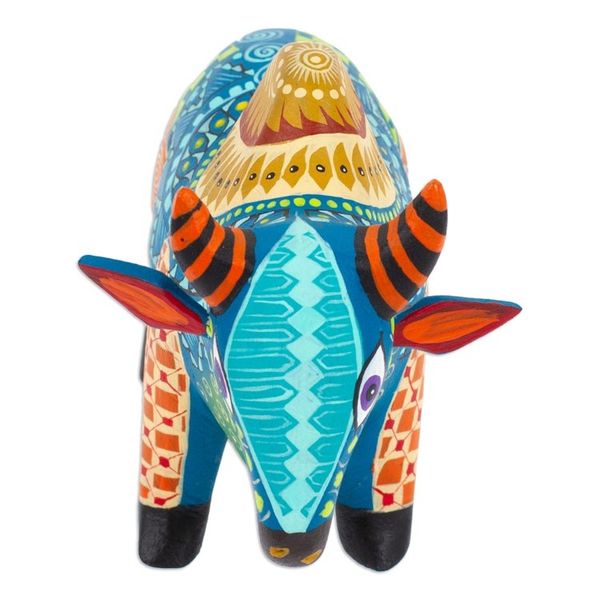 Alternate image for Colorful Hand-Painted Mexican Wood Alebrije Bull Figurine Invincible Bull