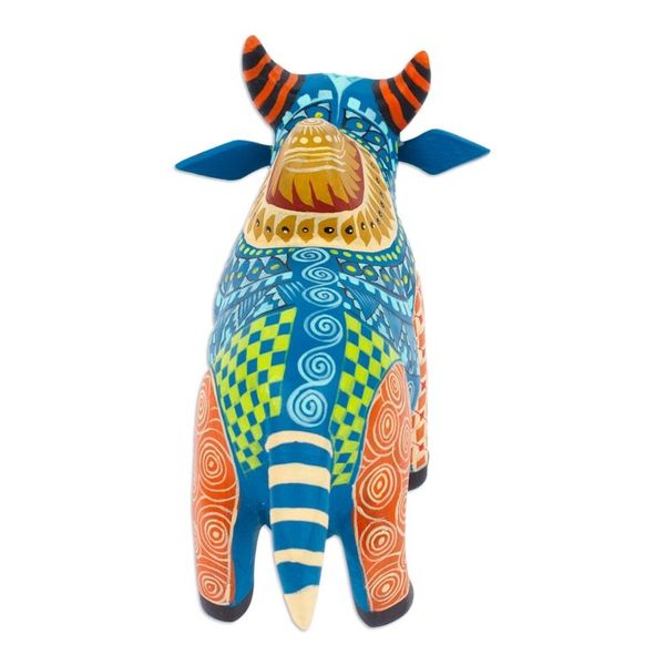 Alternate image for Colorful Hand-Painted Mexican Wood Alebrije Bull Figurine Invincible Bull