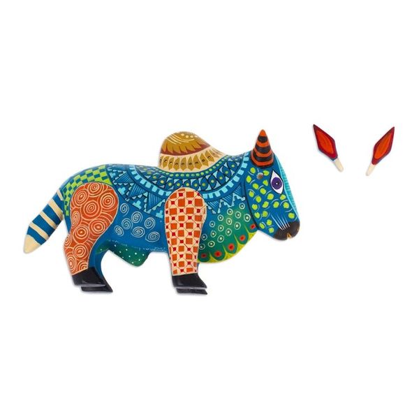 Alternate image for Colorful Hand-Painted Mexican Wood Alebrije Bull Figurine Invincible Bull