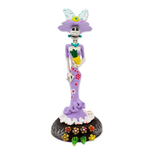 Alternate image for Handcrafted Floral Lavender Catrina Sculpture on Floral Base The Glorious Catrina