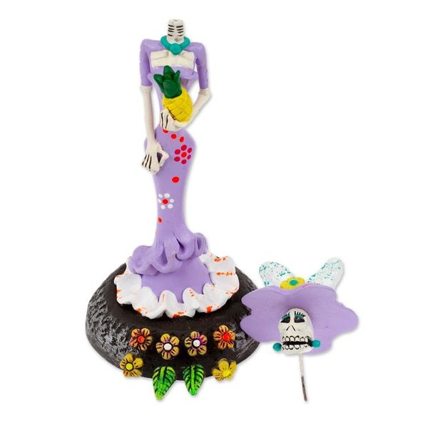 Alternate image for Handcrafted Floral Lavender Catrina Sculpture on Floral Base The Glorious Catrina
