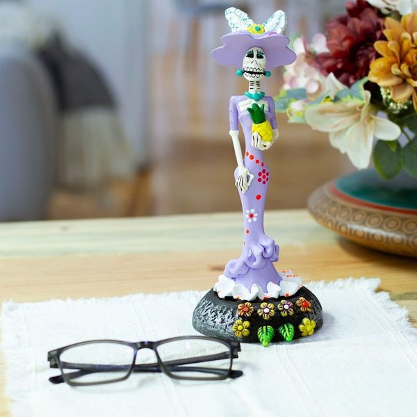 Alternate image for Handcrafted Floral Lavender Catrina Sculpture on Floral Base The Glorious Catrina