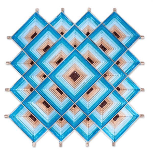 Alternate image for Pine Wood Handwoven Blue Wall Art with Geometric Motifs Blue Divinity