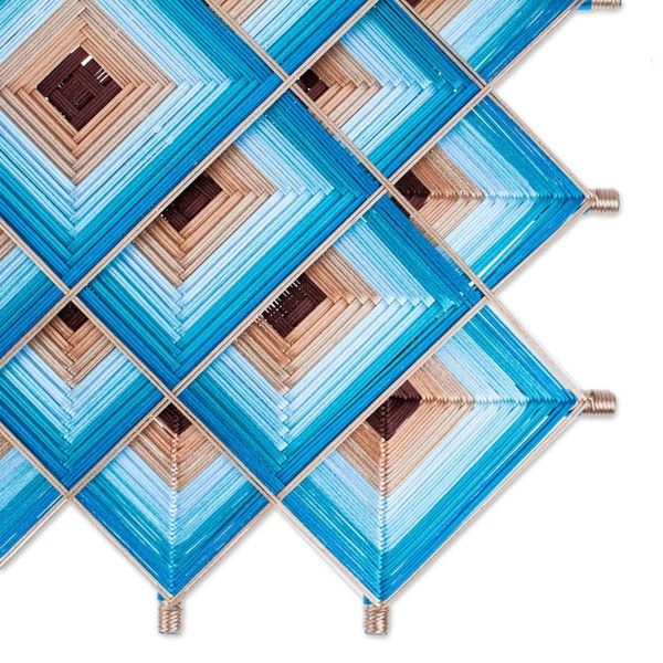 Alternate image for Pine Wood Handwoven Blue Wall Art with Geometric Motifs Blue Divinity