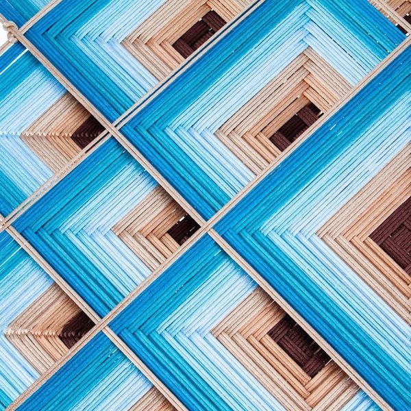 Alternate image for Pine Wood Handwoven Blue Wall Art with Geometric Motifs Blue Divinity