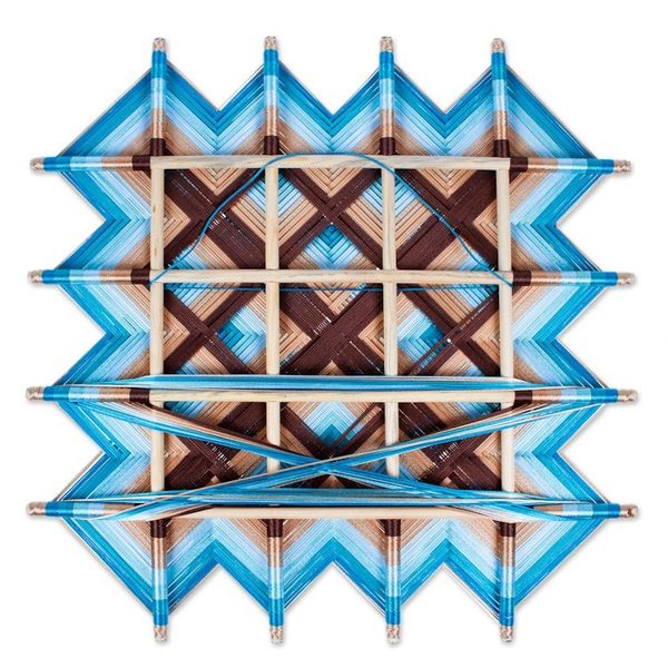 Alternate image for Pine Wood Handwoven Blue Wall Art with Geometric Motifs Blue Divinity