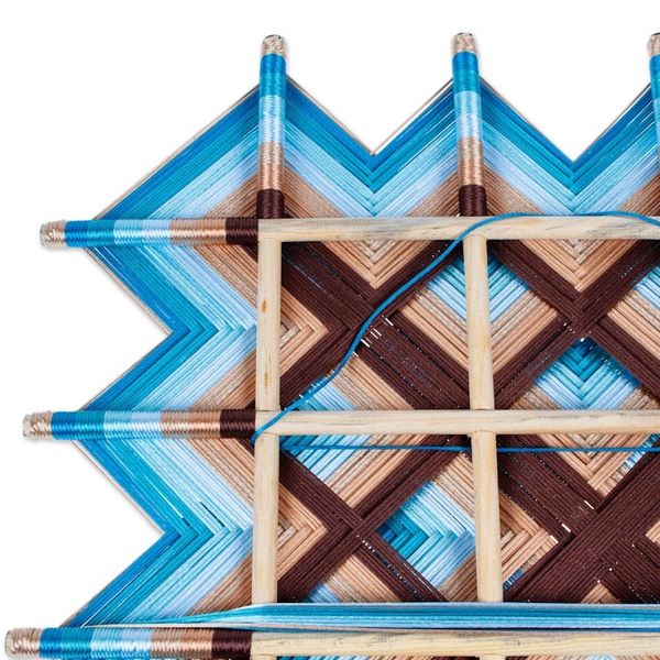 Alternate image for Pine Wood Handwoven Blue Wall Art with Geometric Motifs Blue Divinity