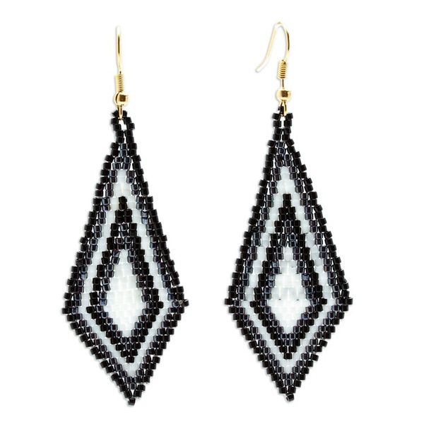 Alternate image for Diamond Shaped Beaded Dangle Earrings Handcrafted in Mexico Graceful Diamond