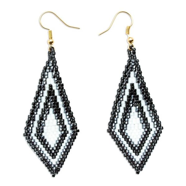 Alternate image for Diamond Shaped Beaded Dangle Earrings Handcrafted in Mexico Graceful Diamond
