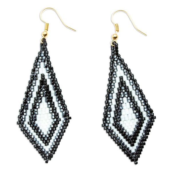 Alternate image for Diamond Shaped Beaded Dangle Earrings Handcrafted in Mexico Graceful Diamond