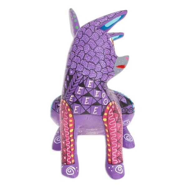 Alternate image for Wood Cat Alebrije Figurine in Purple Hand-Painted in Mexico Curious Cat in Purple