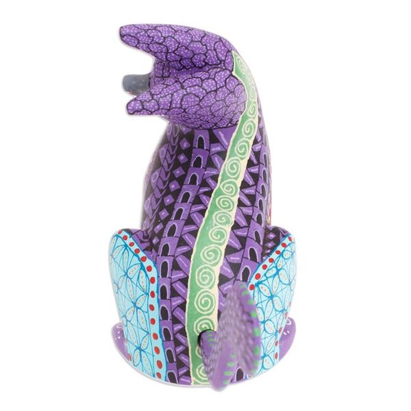 Alternate image for Wood Cat Alebrije Figurine in Purple Hand-Painted in Mexico Curious Cat in Purple
