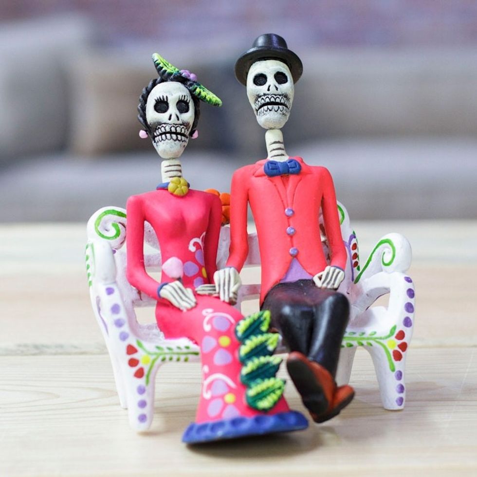 Painted Romantic Classic Catrin Couple Ceramic Sculpture 'Catrin Honeymoon'