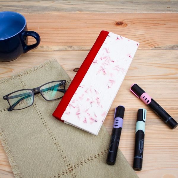 Alternate image for Handcrafted Floral Red Amate Paper Notebook from Mexico Passionate Thoughts