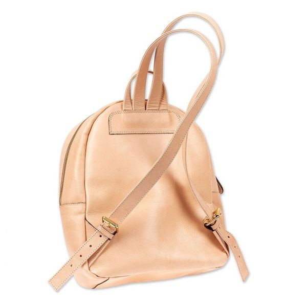 Alternate image for Leafy-Patterned Leather Backpack in Beige from Mexico Floral Artisan in Beige