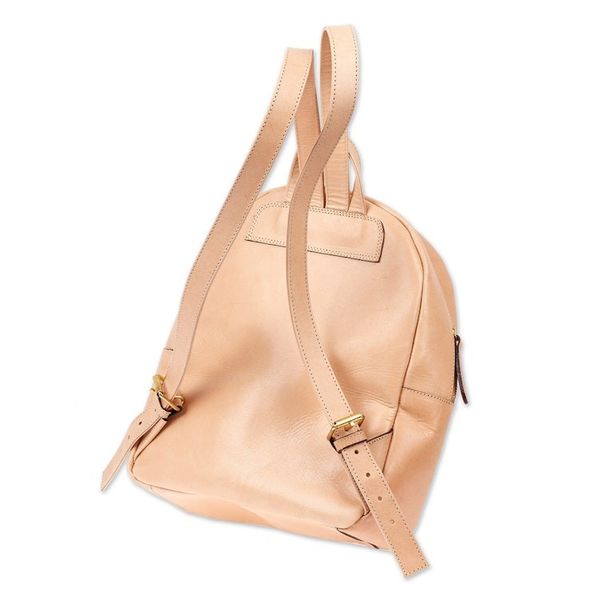 Alternate image for Leafy-Patterned Leather Backpack in Beige from Mexico Floral Artisan in Beige