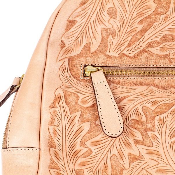 Alternate image for Leafy-Patterned Leather Backpack in Beige from Mexico Floral Artisan in Beige