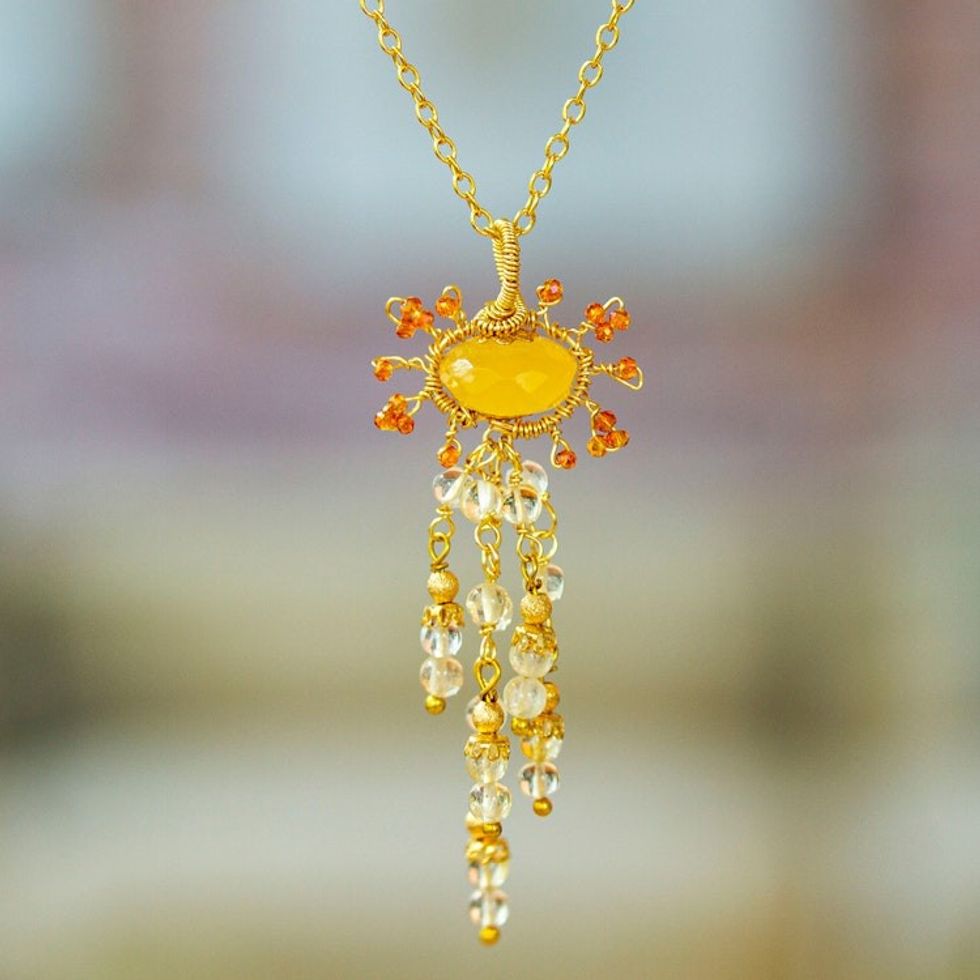 Gold-Accented Citrine and Cubic Zirconia Pendant Necklace 'Absolute Joy'