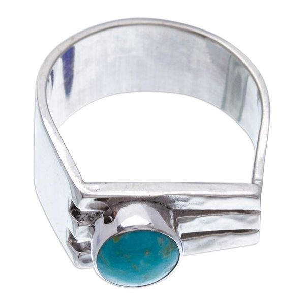 Alternate image for Modern Taxco 950 Silver Cocktail Ring with Turquoise Stone Charming Harp