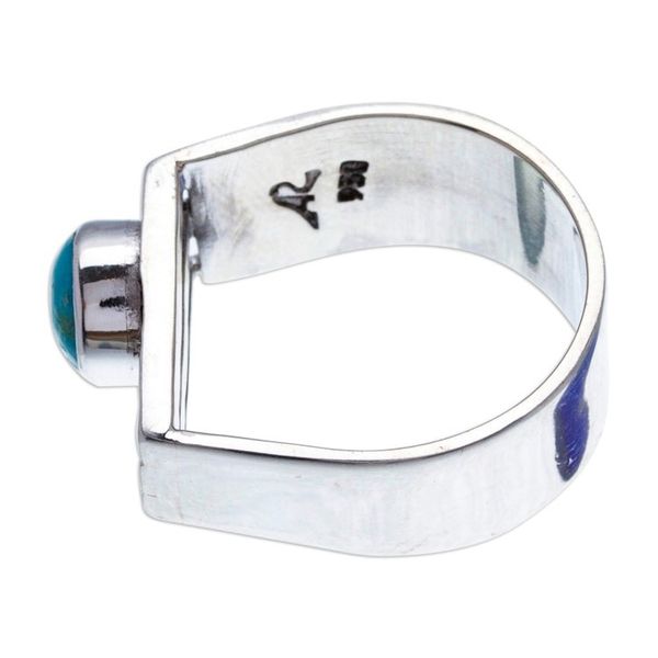 Alternate image for Modern Taxco 950 Silver Cocktail Ring with Turquoise Stone Charming Harp
