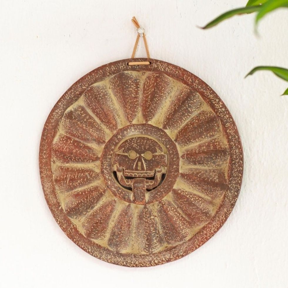Handcrafted Ceramic Wall Decoration from Mexico 'Sun of Death'