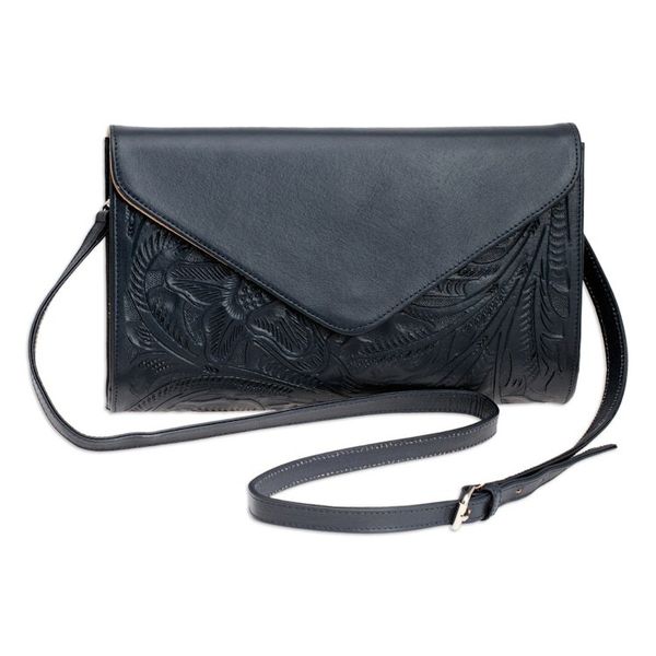 Alternate image for Floral Patterned Leather Sling and Clutch in a Midnight Hue Historic Floral in Midnight