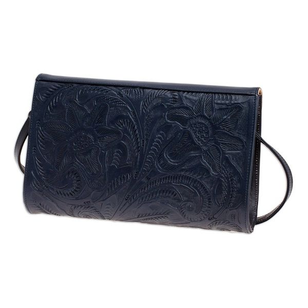 Alternate image for Floral Patterned Leather Sling and Clutch in a Midnight Hue Historic Floral in Midnight
