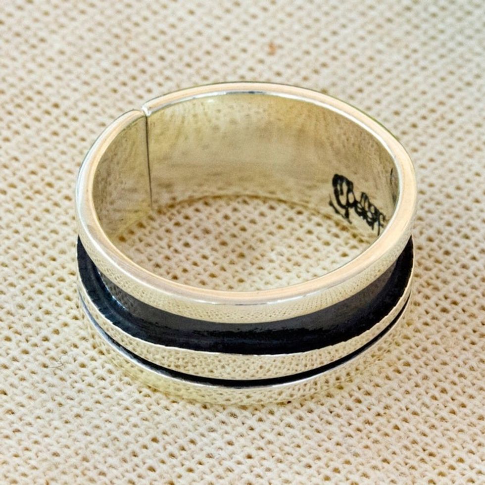 Modern Sterling Silver Band Ring Crafted in Mexico 'Rustic Charm'