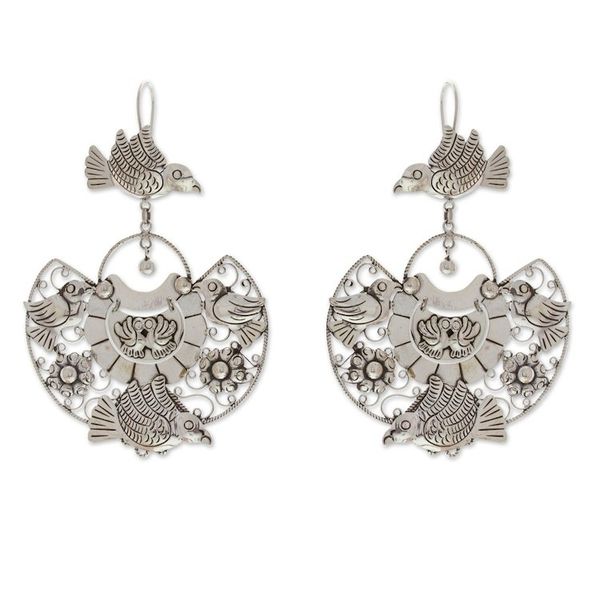Alternate image for Bird and Floral-Themed Sterling Silver Statement Earrings Elysium Aura