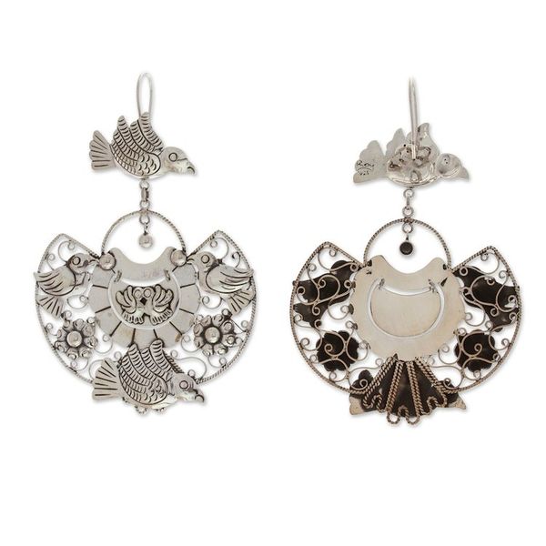 Alternate image for Bird and Floral-Themed Sterling Silver Statement Earrings Elysium Aura