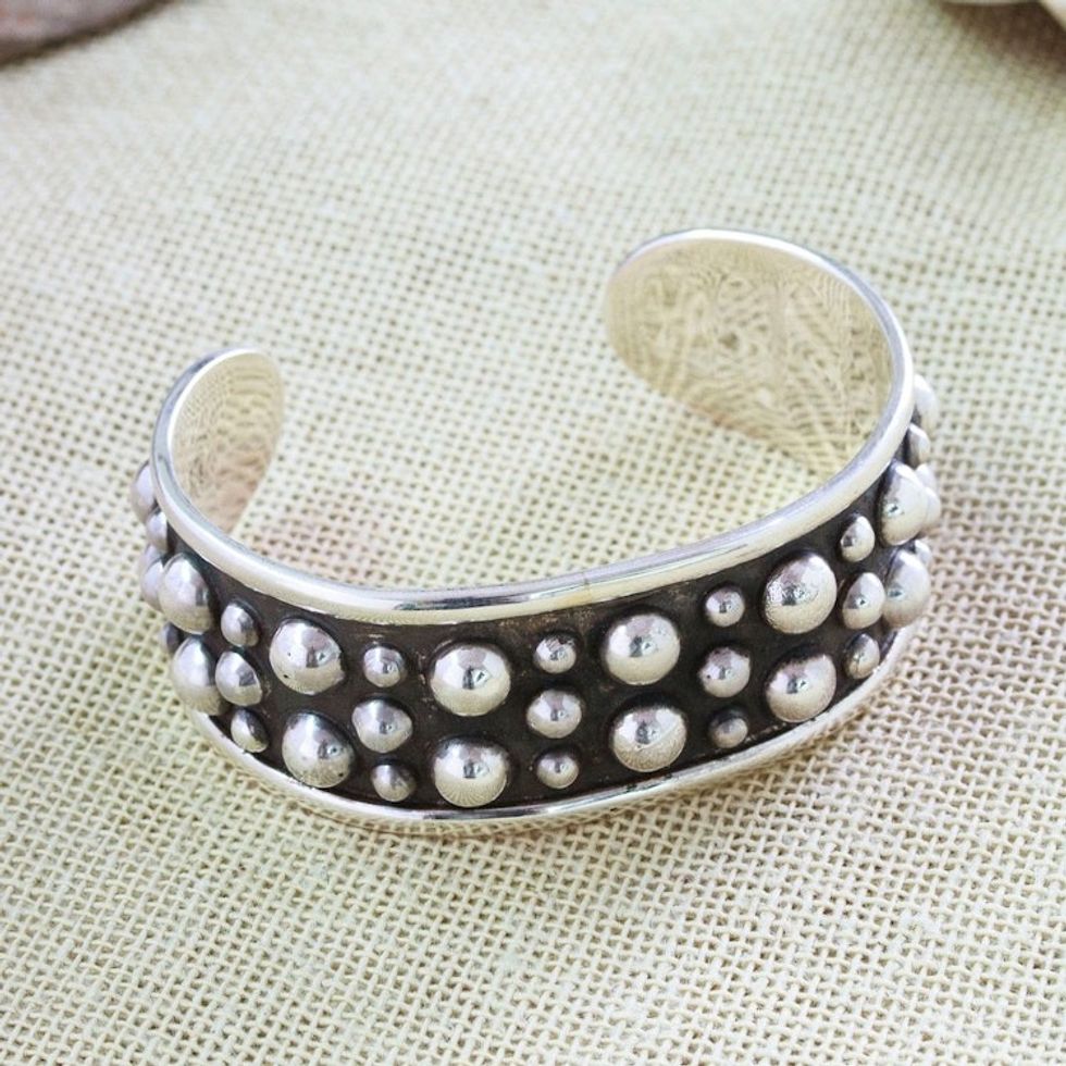 Polished Bubble-Patterned Sterling Silver Cuff Bracelet 'Palatial Bubbles'