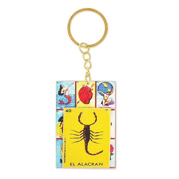 Alternate image for Decoupage Wooden Keychain With Mexican Loteria Game Motif The Scorpion