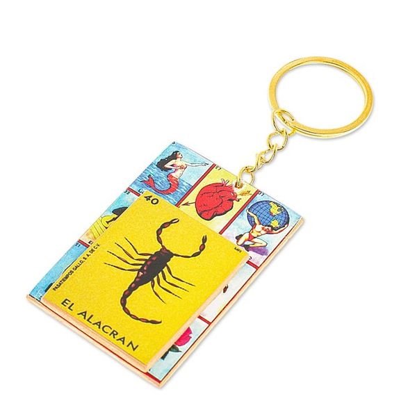Alternate image for Decoupage Wooden Keychain With Mexican Loteria Game Motif The Scorpion