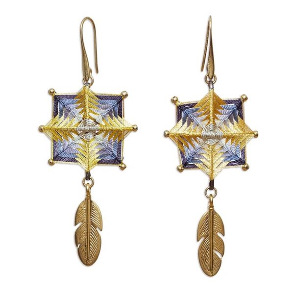 Alternate image for Gold-Plated Brass Mandala Dangle Earrings with Feathers Golden Mandalas