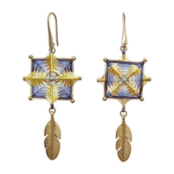 Alternate image for Gold-Plated Brass Mandala Dangle Earrings with Feathers Golden Mandalas