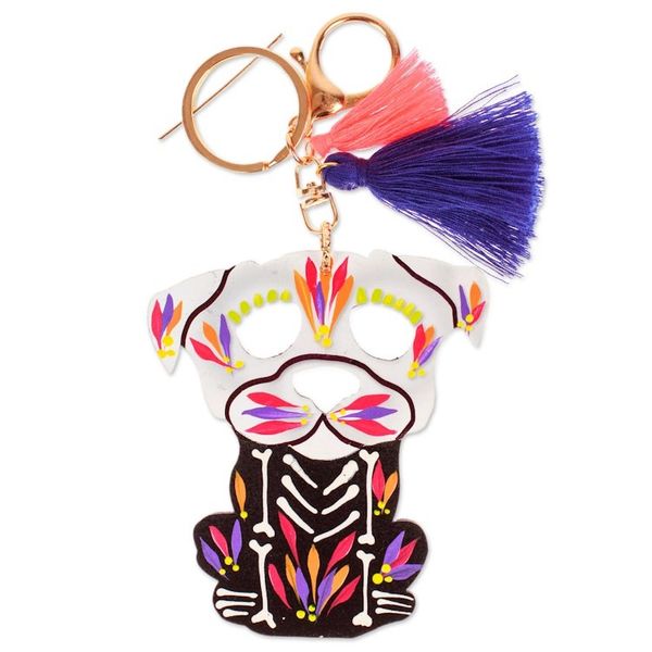 Alternate image for Hand-Painted Wood Day of the Dead Dog Keychain and Bag Charm Day of the Dead Dog