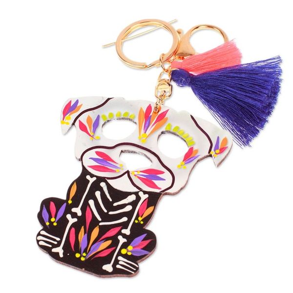 Alternate image for Hand-Painted Wood Day of the Dead Dog Keychain and Bag Charm Day of the Dead Dog