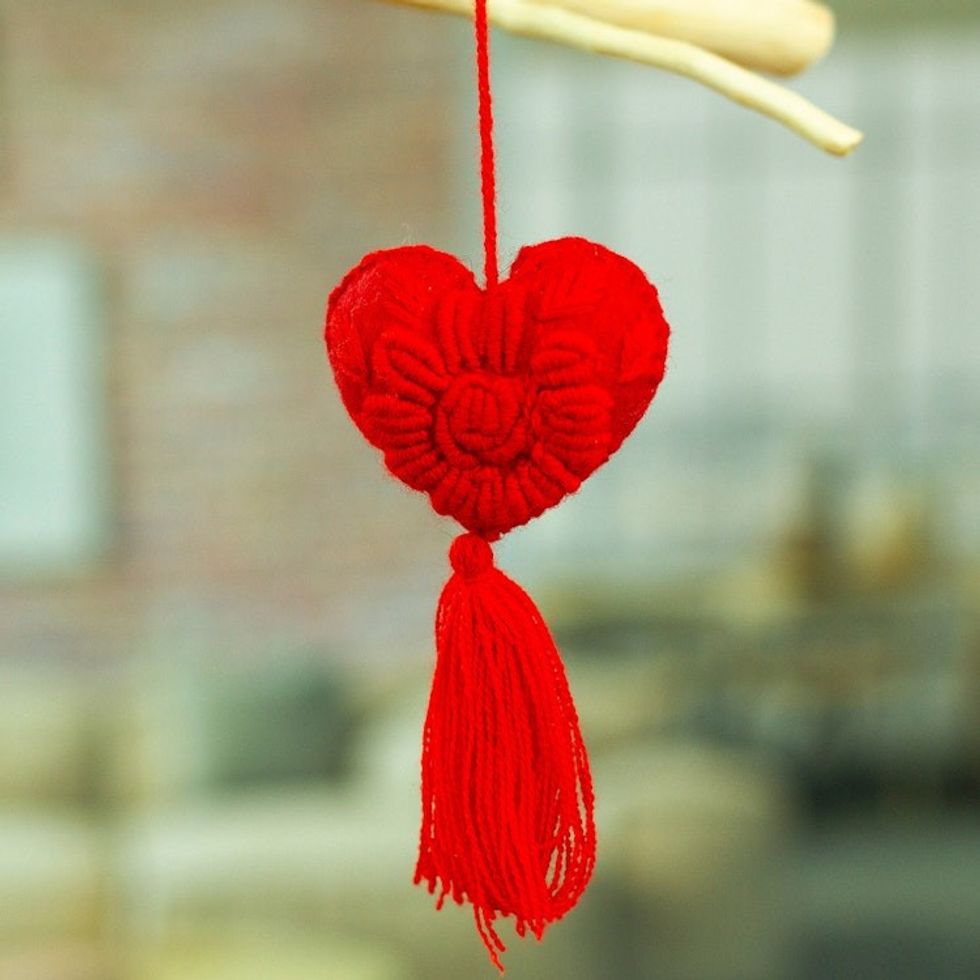 Candy Apple Wool Felt Ornament with Cotton Embroidery 'Little Candy Apple Heart'