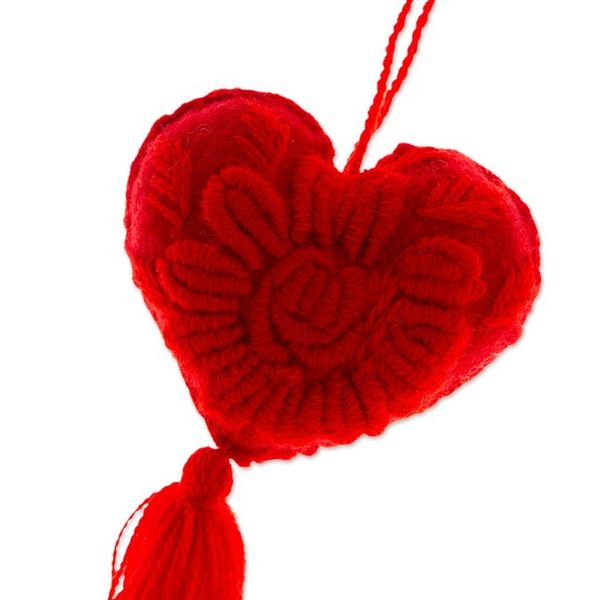 Alternate image for Candy Apple Wool Felt Ornament with Cotton Embroidery Little Candy Apple Heart