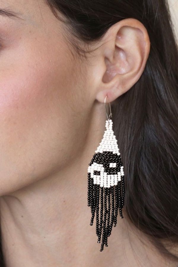Alternate image for Yin and Yang-Themed Glass Beaded Waterfall Earrings Double Balance