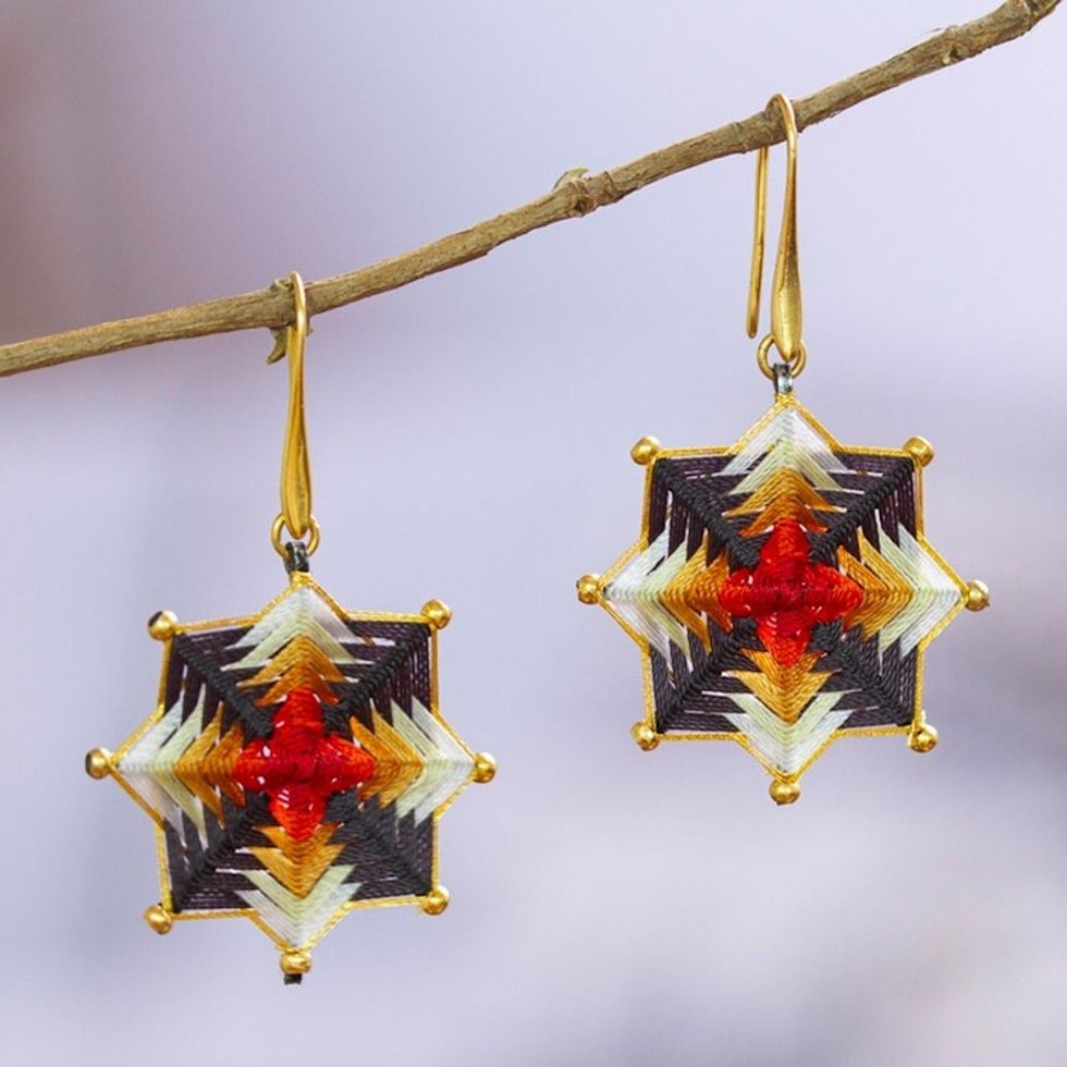 18k Gold-Plated Dangle Earrings with Geometric Design 'Intense Mind'